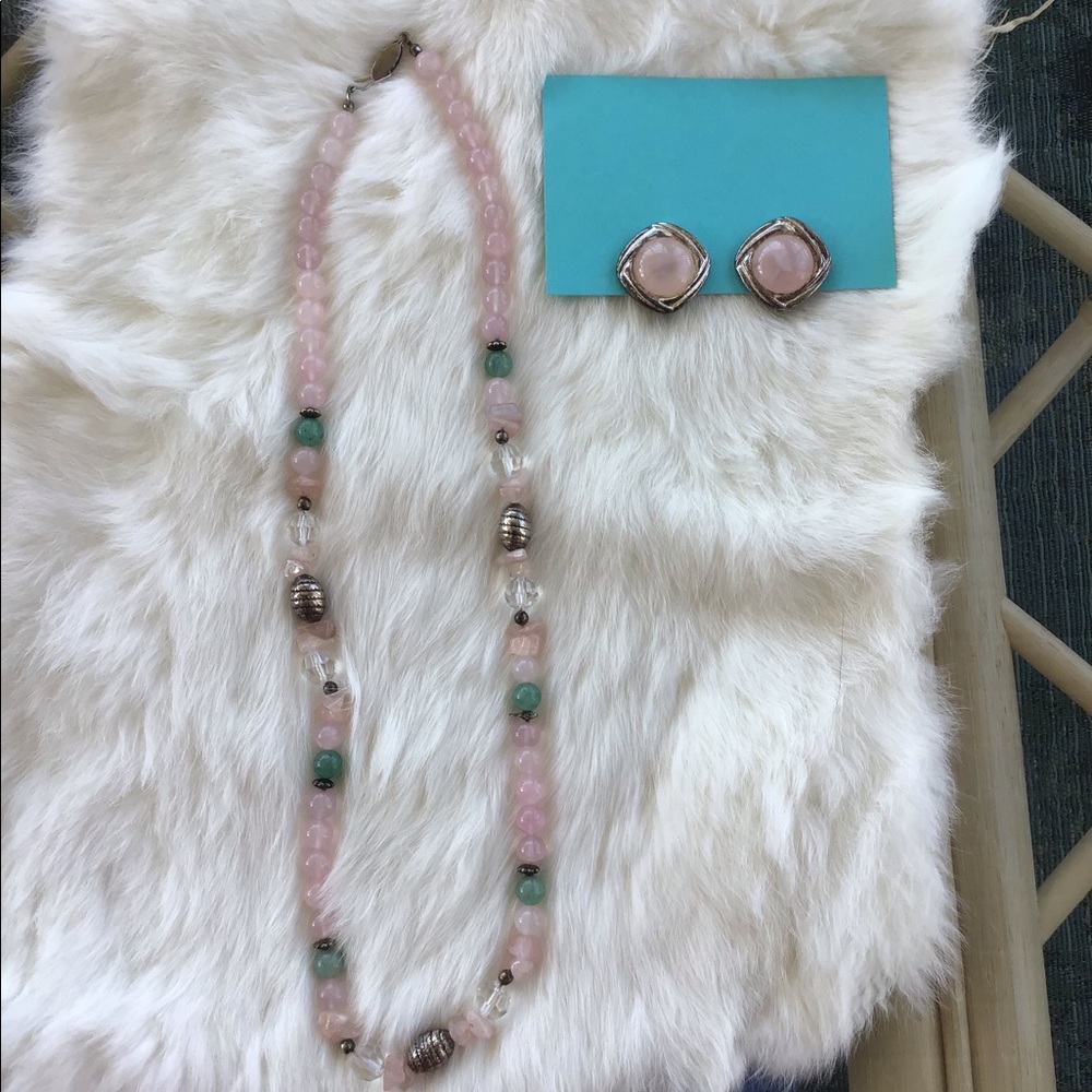 Vintage Pink rock necklace earrings Lord & Taylor